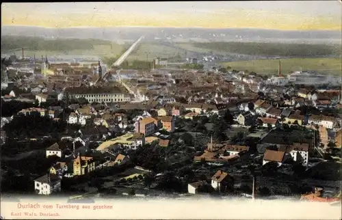 Ak Durlach Karlsruhe in Baden, Panorama vom Turmberg aus gesehen
