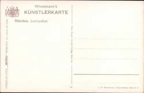 Künstler Ak München Bayern, Justizpalast, Straßenbahnen, Brunnen