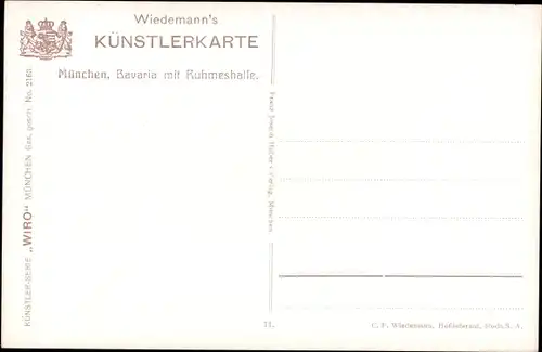 Künstler Ak München, Bavaria mit Ruhmeshalle, WIRO 2167 F