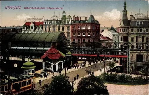Ak Elberfeld Wuppertal, Schwebebahnhof Döppersberg, Straßenbahn