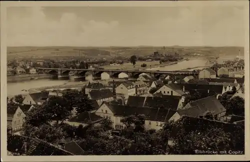 Ak Copitz Pirna in Sachsen, Elbbrücke, Panorama