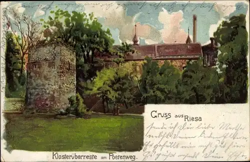 Künstler Litho Riesa an der Elbe Sachsen, Klosterüberreste am Poetenweg