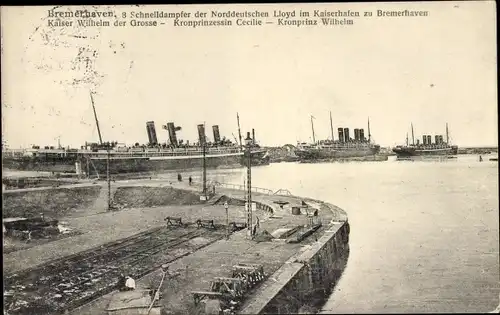 Ak Bremerhaven, Schnelldampfer im Kaiserhafen