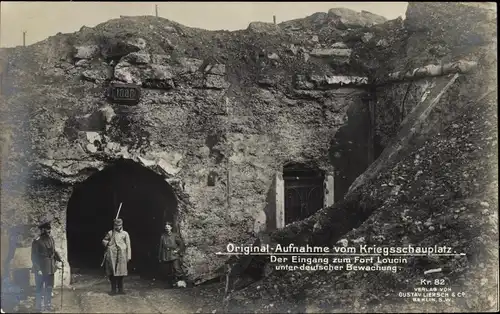 Ak Ans Wallonien Lüttich, Fort Loncin, Eingang unter deutscher Bewachung, Kriegsschauplatz