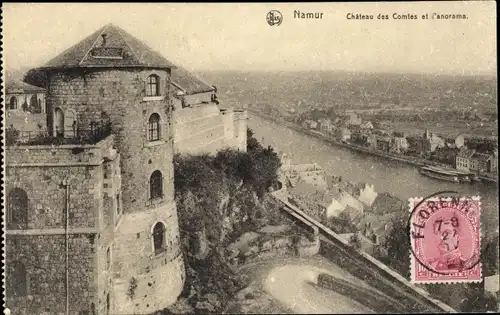 Postkarte Namur Wallonien, Grafenschloss, Panorama