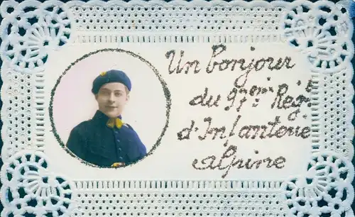 Glitzer Ak Soldat in Uniform, Portrait, 97. Regiment