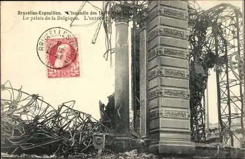 Ak Brüssel, Weltausstellung 1910, Der Belgische Palast nach dem Brand