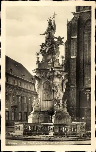 Ak Wrocław Breslau Schlesien, Nepomukdenkmal