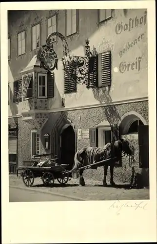 Foto Ak Kitzbühel Tirol Österreich, Gasthof goldener Greif, Kutsche