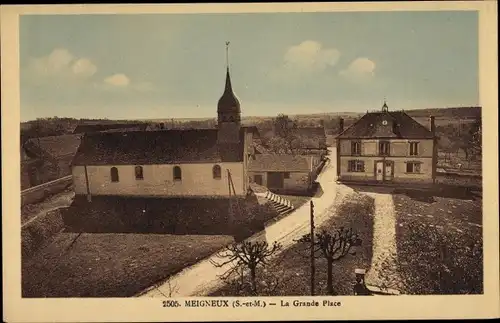 Ak Meigneux Seine-et-Marne, La Grande Place