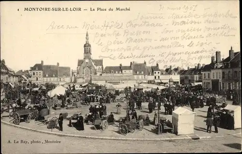 Ak Montoire sur le Loir et Cher, La Place du Marche