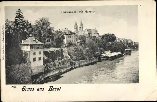 Ak Bâle Basel Stadt Schweiz, Rheinansicht, Münster