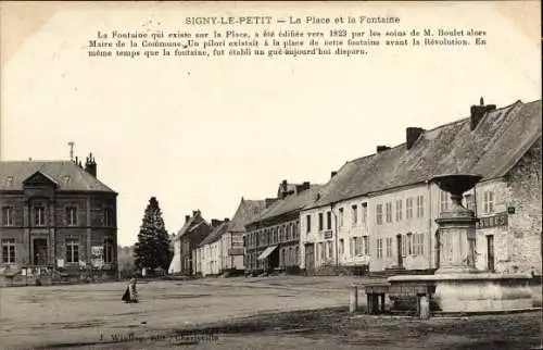Ak Signy le Petit Ardennes, La Place et la Fontaine