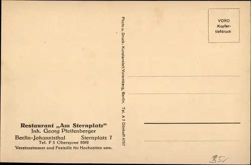 Ak Berlin Johannisthal, Restaurant Am Sternplatz, Sternplatz 7