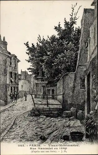 Künstler Ak Paris XVIII. Arrondissement Buttes-Montmartre, Rue Marcadet en 1860