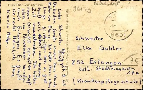 Ak Ebing Rattelsdorf in Oberfranken, Panorama, Straßenpartie, Geschäft