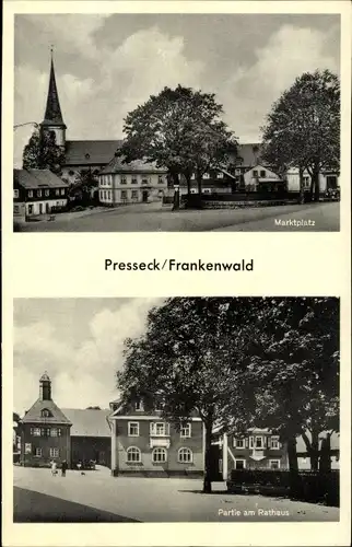 Ak Presseck Frankenwald, Marktplatz mit Kirche, Partie am Rathaus