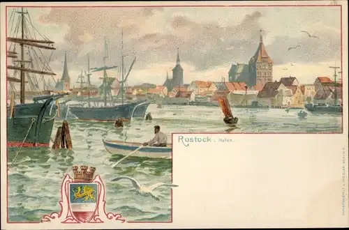 Wappen Litho Rostock in Mecklenburg, Hafen