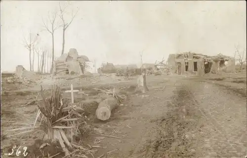 Foto Ak Langemarck Langemark Poelkapelle Westflandern, Kreuzung, Kriegszerstörung I. WK