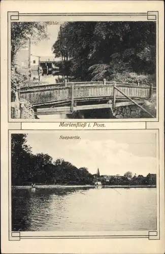 Ak Marianowo Marienfließ Pommern, Mühle, See