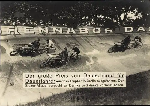 Ak Berlin Treptow, Großer Preis von Deutschland für Dauerfahrer, Miquel, Deke, Janke, Steherrennen