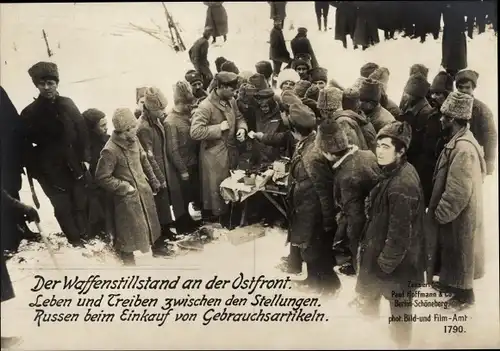 Ak Waffenstillstand an der Ostfront, Russen beim Einkauf, I WK
