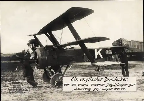 Ak Erbeuteter englischer Dreidecker, Militärflieger, I. WK