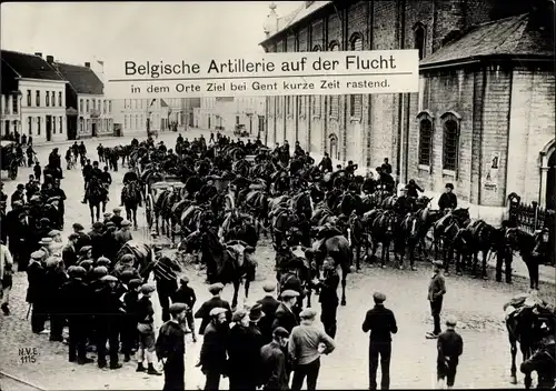 Ak Ostflandern, Belgische Artillerie auf der Flucht, I WK