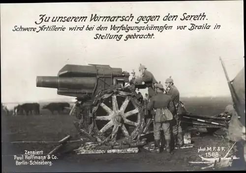 Ak Brăila Rumänien, Schwere Artillerie bei den Verfolgungskämpfen, I WK