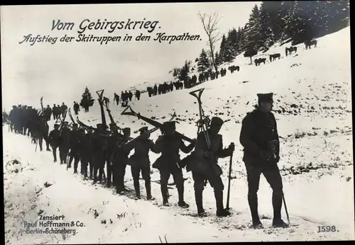 Ak Gebirgskrieg, Aufstieg der Skitruppen in den Karpathen, I WK