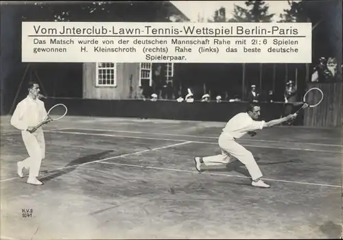 Ak Interclub Lawn-Tennis-Wettspiel Berlin-Paris, Rahe, Kleinschroth