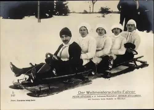 Ak Oberhof im Thüringer Wald, Rennrodler Peter Günther und Arthur Stellbrink mit Ehefrauen