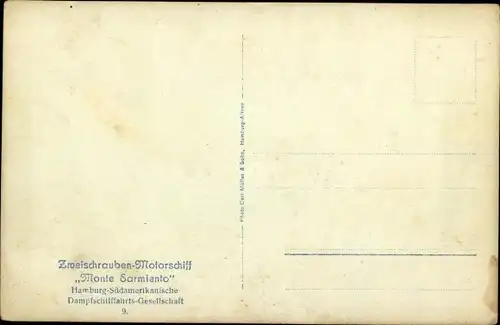 Ak Dampfschiff Monte Sarmiento, HSDG, Zweischrauben Motorschiff