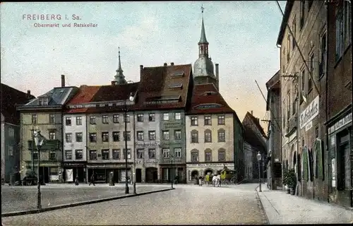 Ak Freiberg in Sachsen, Obermarkt und Ratskeller