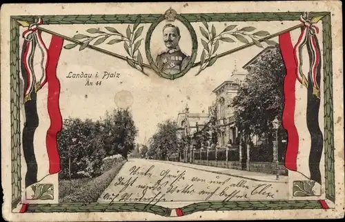 Ak Landau in der Pfalz, Straßenpartie, Kaiser Wilhelm II.
