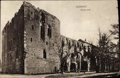 Ak Dorpat Estland, Domruine, Weltkrieg, Einschusslöcher