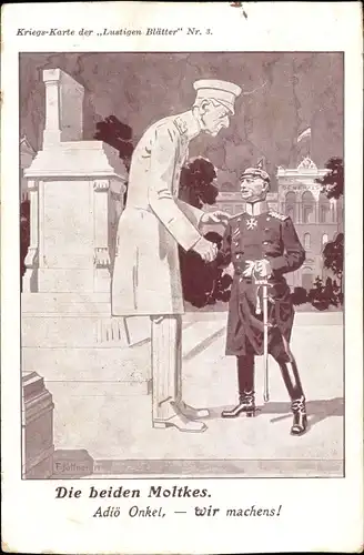 Künstler Ak Jüttner, Die beiden Moltkes, Adiö Onkel, wir machens, Lustige Blätter Nr 3