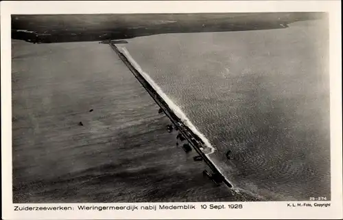 Ak Wieringermeer Nordholland, Medemblik, Zuiderzeewerken, Wieringermeerdijk, Fliegeraufnahme 1928