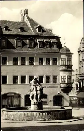 Ak Gera in Thüringen, Markt mit Samsonbrunnen und Apothekenerker