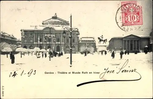Ak Genf Genf Schweiz, Theater, Rath Museum im Winter