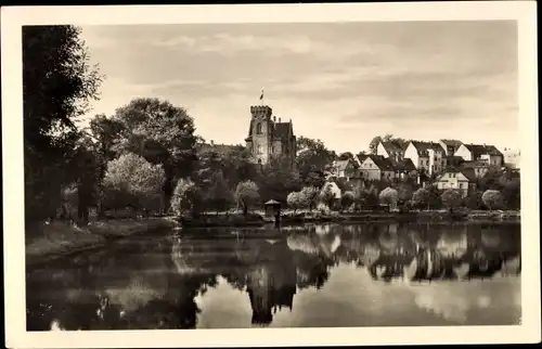 Ak Ronneburg in Thüringen, Schloss mit Badeteich