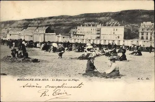 Ak Boulogne sur Mer Pas de Calais, Strand, Imperial Hotel