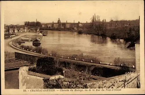 Ak Château Gontier sur Mayenne, Chemin du Halage, Rue du Pont d&#39;Olivet