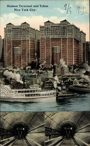 Ak New York City USA, Hudson Terminal, U-Bahn-Tunnel von New Jersey, Dampfer
