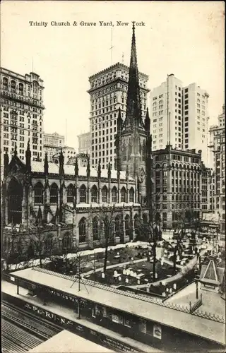 Ak New York City USA, Trinitäts-Kirche, Friedhof