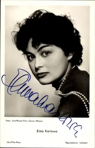 Ak Schauspielerin Elma Karlowa, Portrait, Autogramm