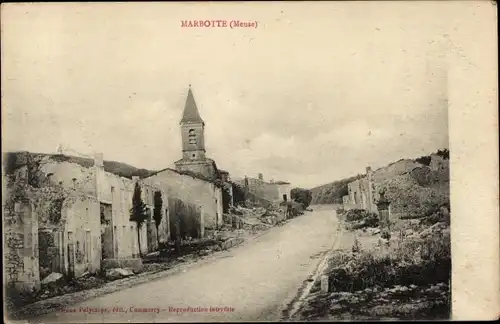 Ak Marbotte Lorraine Maas, Zerbombte Häuser