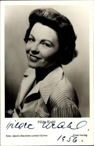 Ak Schauspielerin Hilde Krahl, Portrait, Autogramm