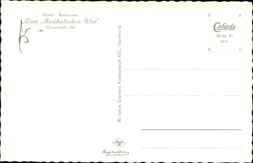 Ak Marienthal Dernau an der Ahr, Hotel Restaurant Zum Musikalischen Wirt