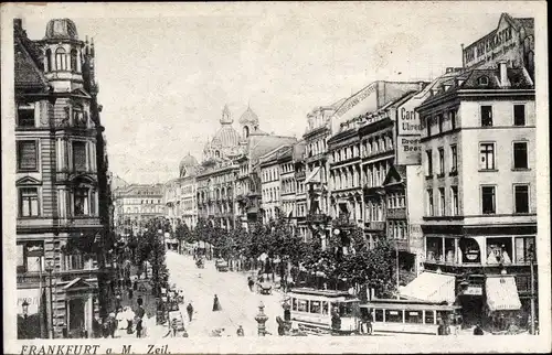 Ak Frankfurt am Main, Zeil, Straßenbahn, Geschäfte